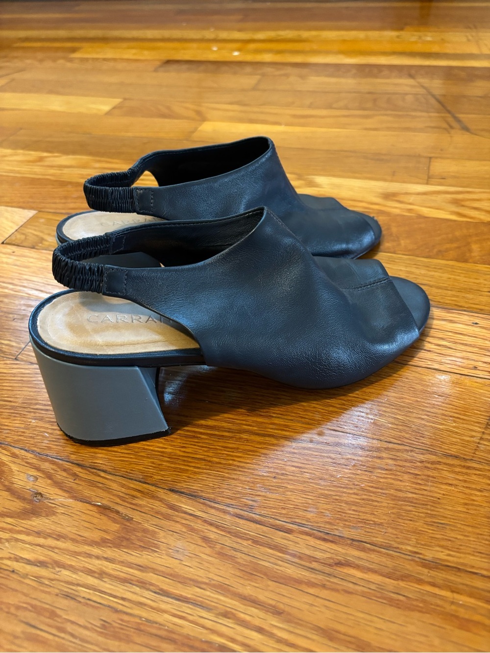 Carrano Blue Leather Slingback Block Heel Sandals